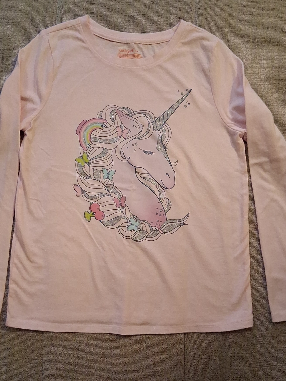 Cat & Jack Light Pink Long-Sleeve Unicorn Graphic Tee Sz M8.   1a